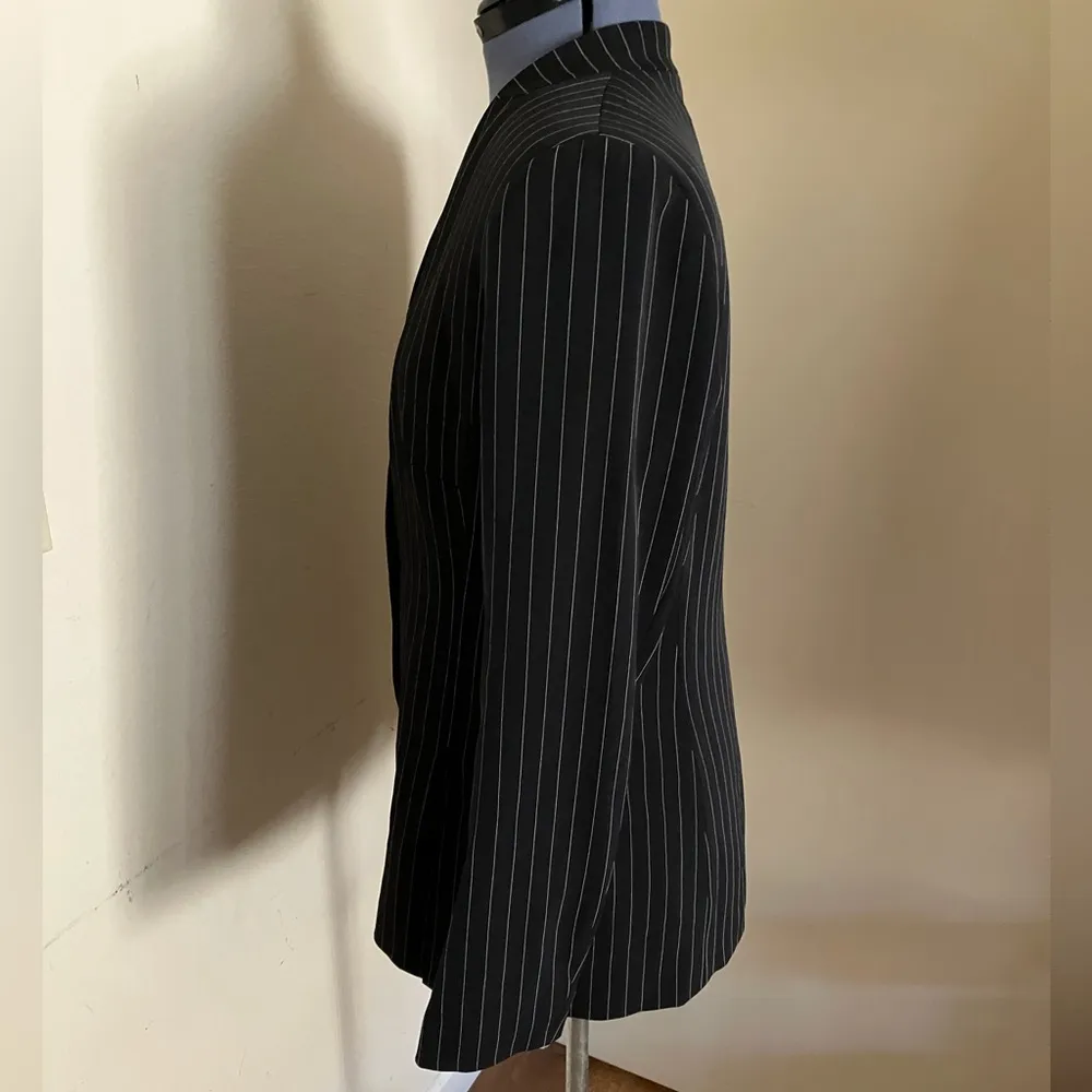 ZARA Pinstripe Blazer Black Double Breasted Gold Buttons Tailored Old Money - Image 7