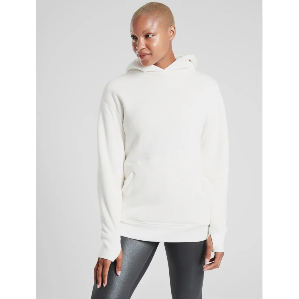Athleta Reversible Sherpa Sea Salt Soft White Hoodie Sweatshirt Cozy Warm Hood - Image 2