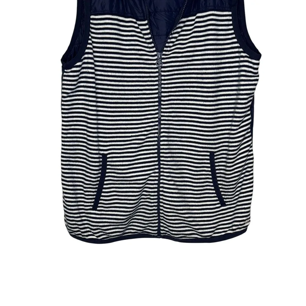 Tommy Hilfiger Women‎ Top Full Zip Athluxe Hooded Puffer Striped Vest Blue Large - Image 4