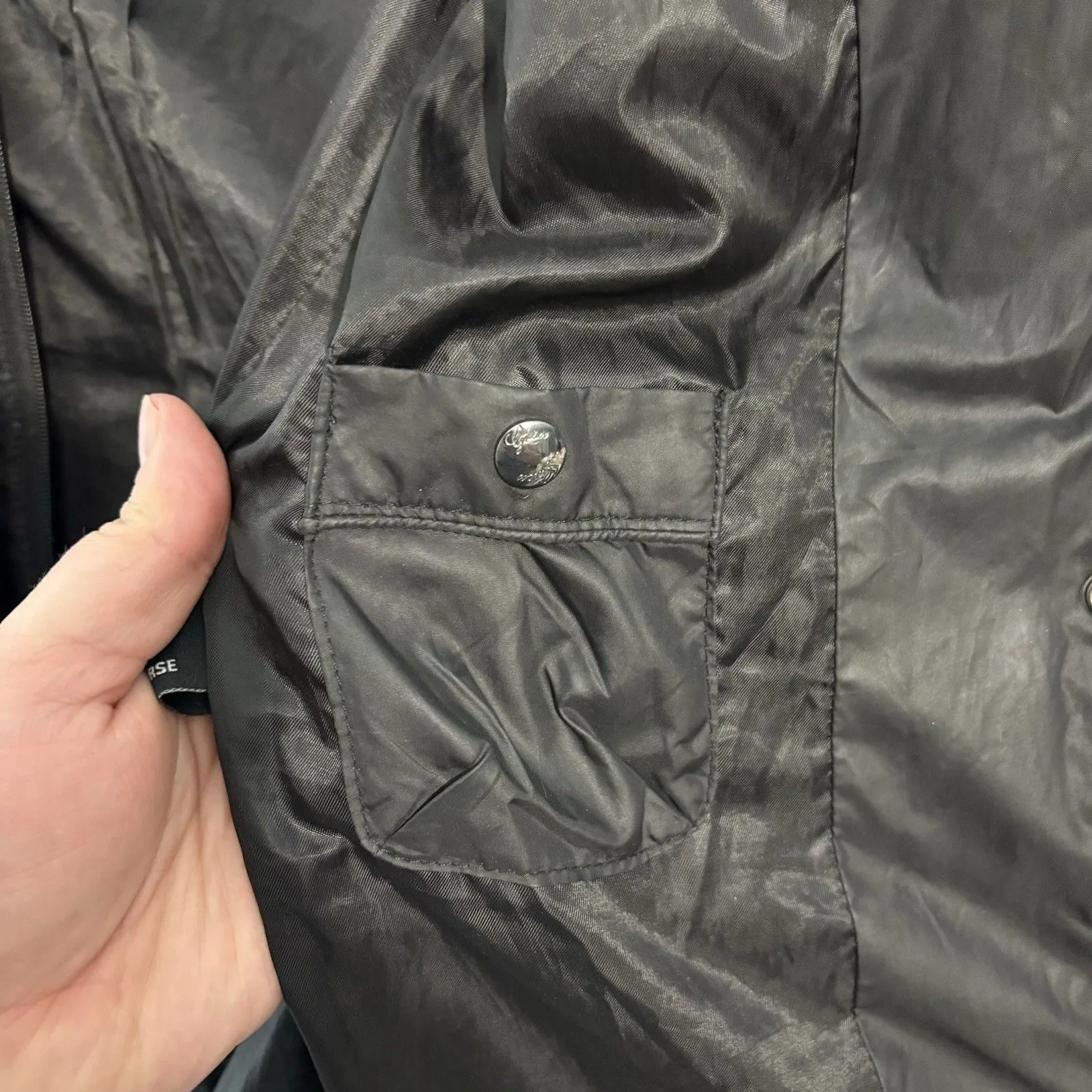 GUESS Puffer Black Quilted Jacket Size S Women's Full Zip Hooded Down Faux Fur - Image 12