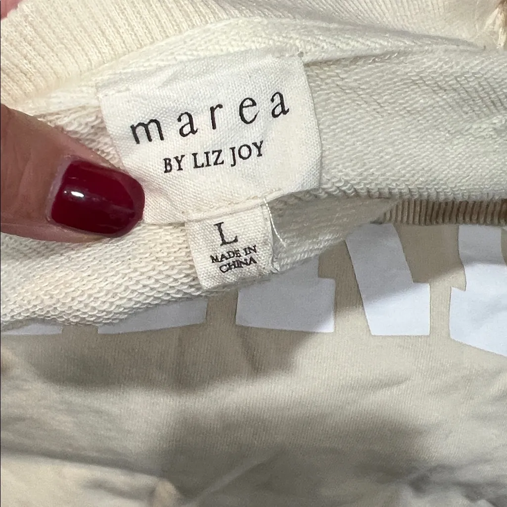 MAREA by Liz Joy Cream Graphic Cropped Pullover Sweater Large White - Image 6