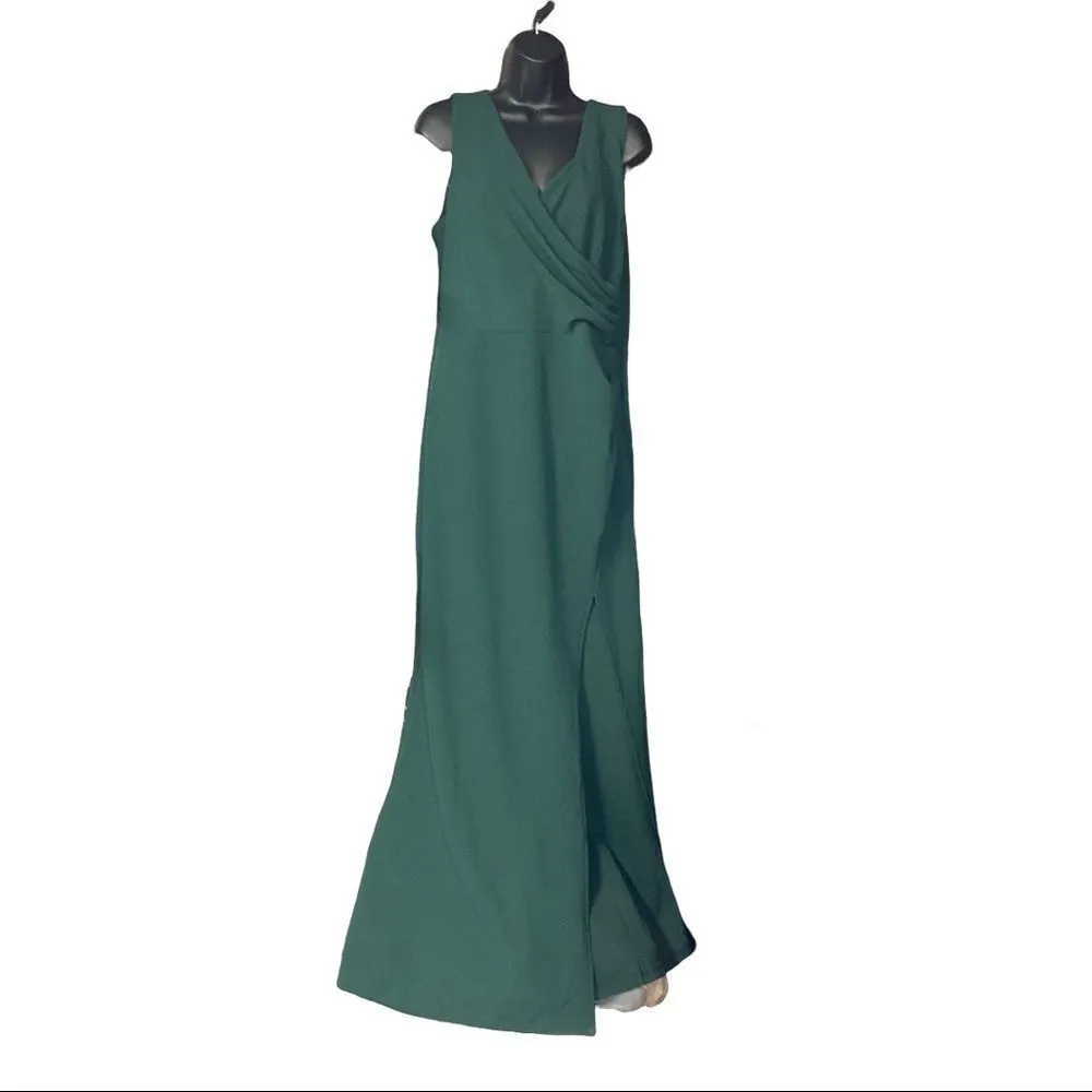 WOOSEA Women Sleeveless V Neck Split Long Dress, DARK GREEN, Size XL, Green - Image 4