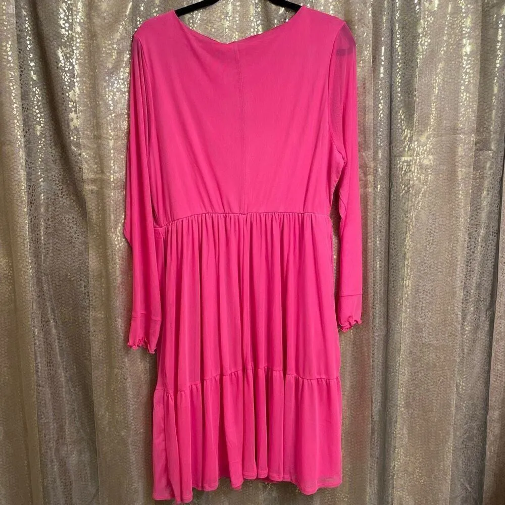 Torrid Hot Pink Glo Mesh Ruffle Tiered Mini Dress XL/14 NWT - Image 2