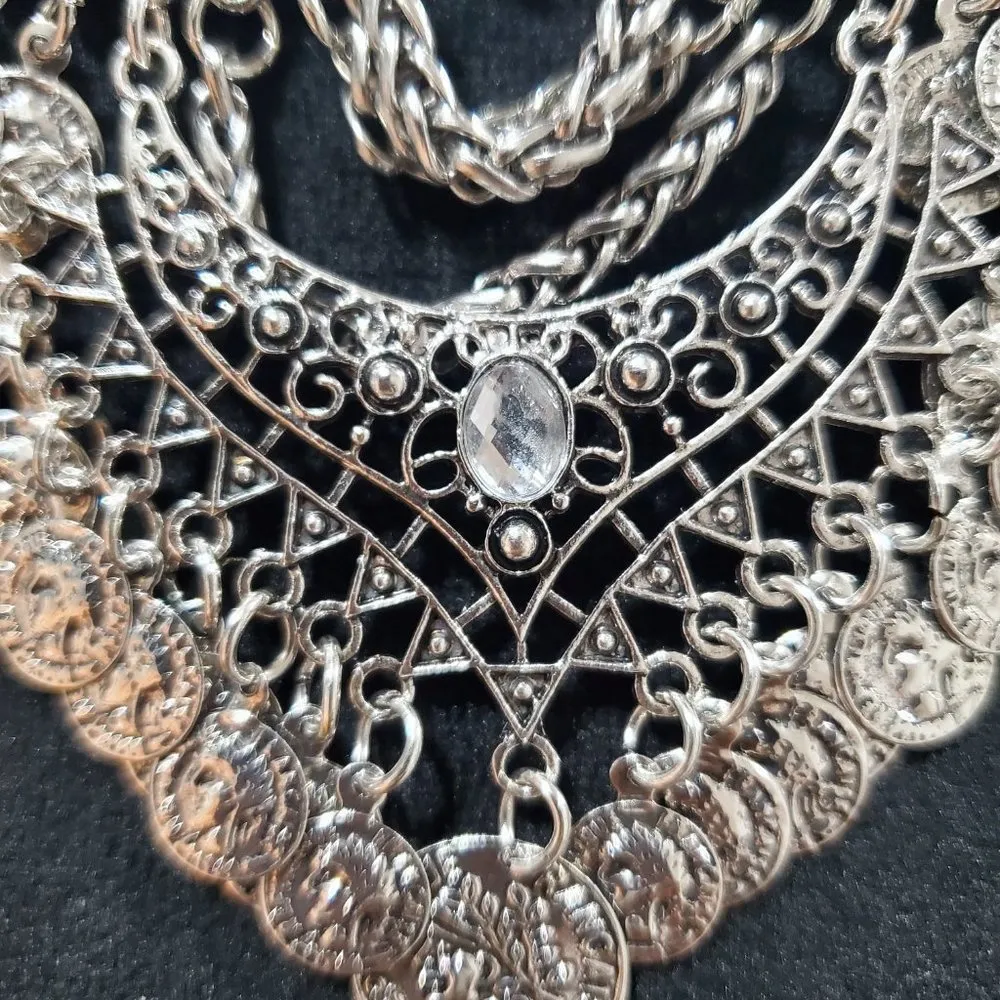 Womens Vintage Boho Chic Silver Coin Multilayer Chocker Fashion Jewelry Necklace - Image 7