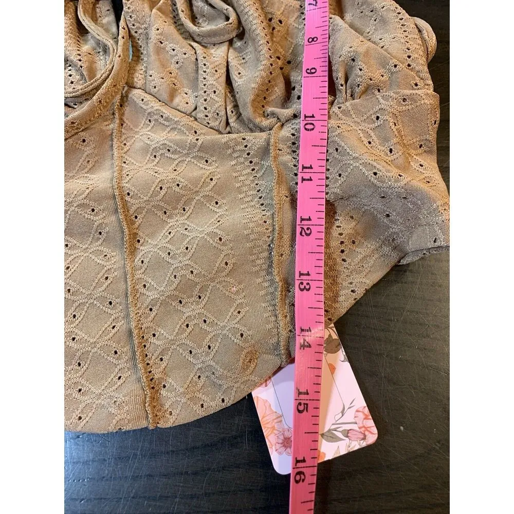 Coquette Babydoll Retro Eyelet Crop Top Large Brown Sexy Keyhole Tie Fun‎ Shein - Image 14