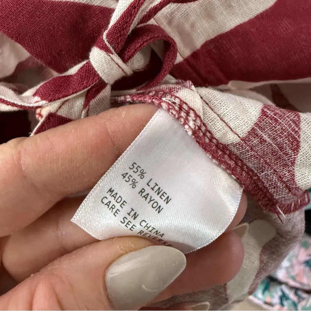 NWT Christian Siriano Puff Sleeve Tie Front Red White Linen Blend Blouse Floral Size M - Image 8