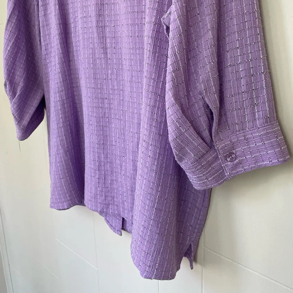CJ Banks Purple Textured 3/4 Sleeve Button Up Blouse ~ Rayon Blend ~ Size 2X - Image 11