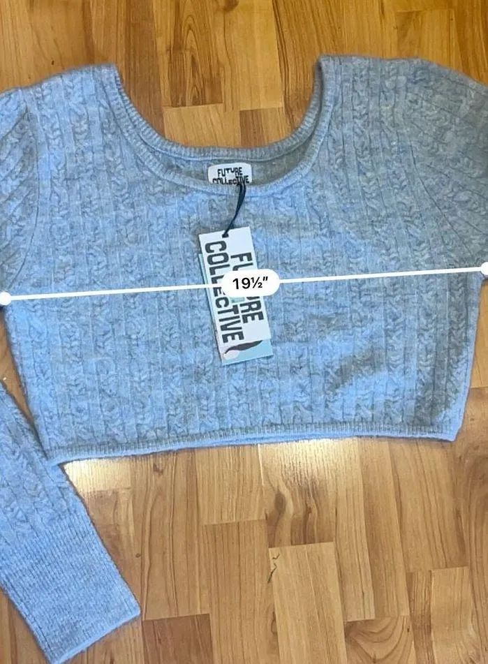 Future Collective Reese Blutstein Cropped Scoop Neck Sweater Blue Women’s L NWT Size L - Image 4