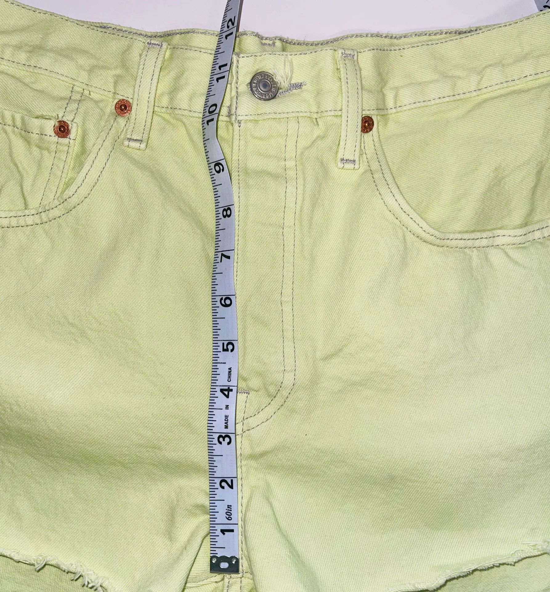 501 100% Cotton Neon Green Button Fly High Rise Denim Shorts - Image 9