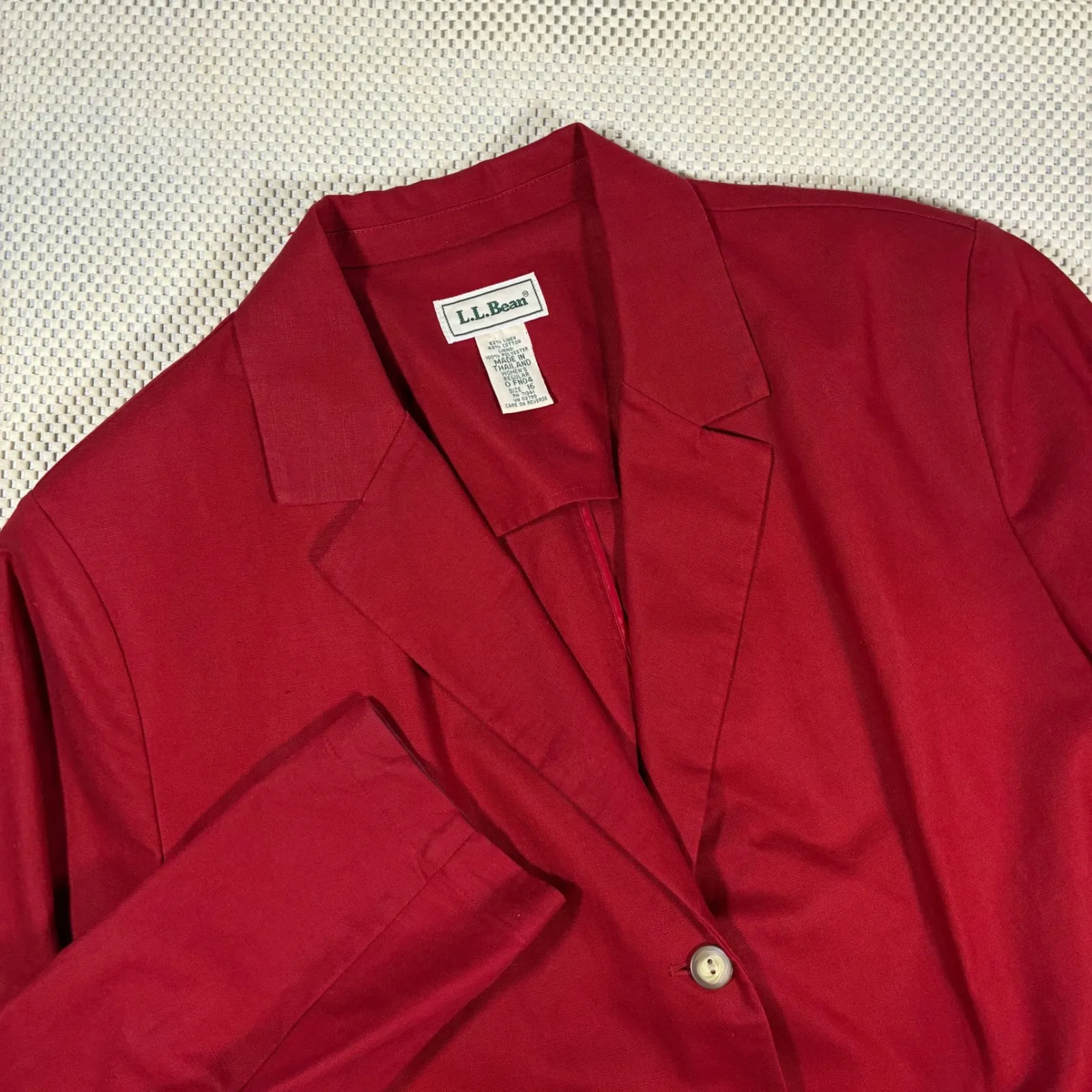 L.L.Bean Vintage  Womens Blazer Size 16 Red Linen Cotton Blend Button Front Jacket - Image 3