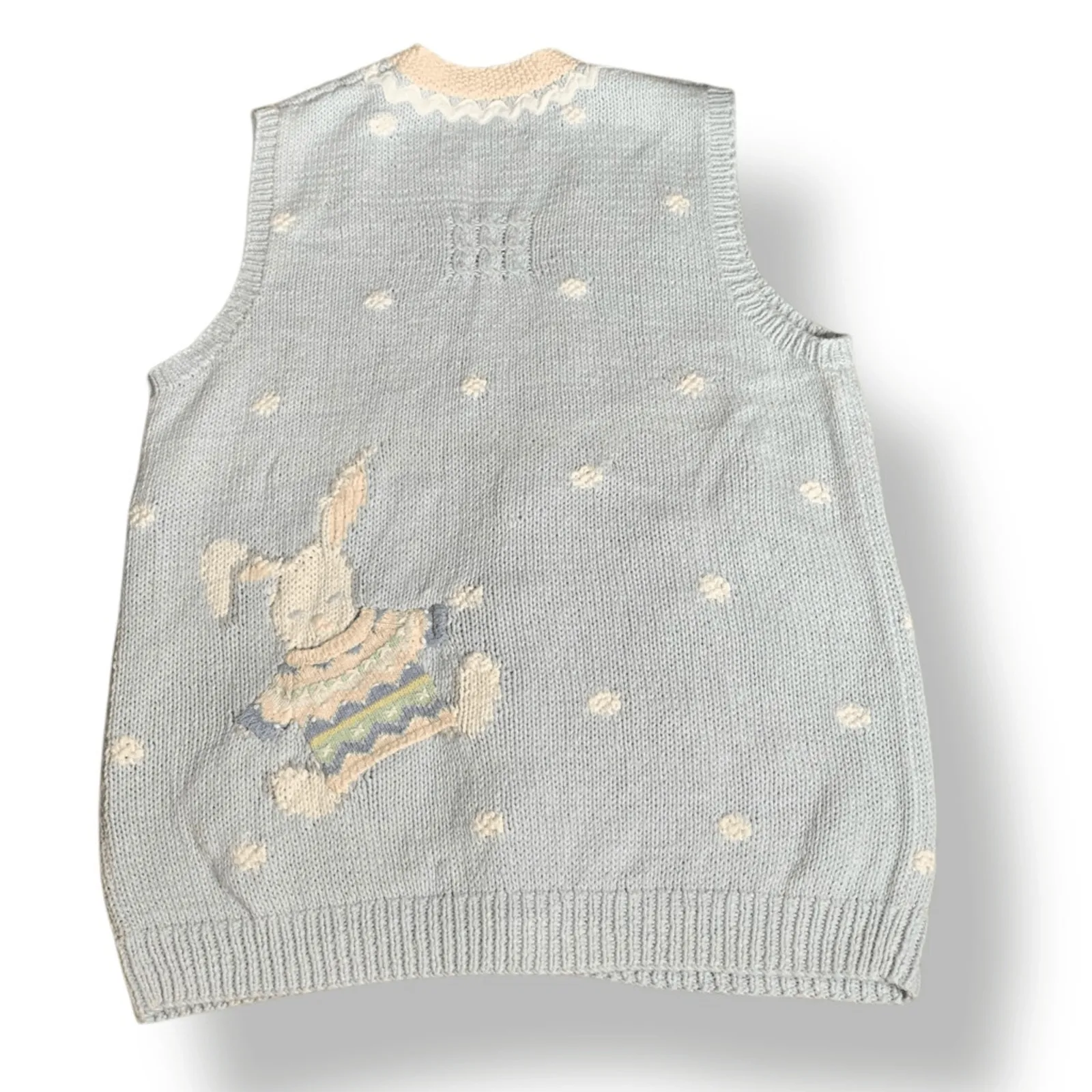 Vintage 90s Hand Knit Bunny Sweater Vest Pastel Blue Spring Size Small Whimsical - Image 2