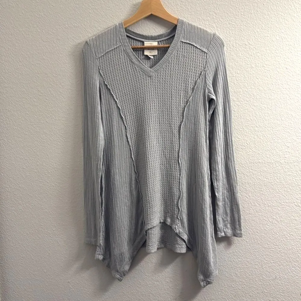 Knox Rose Thermal Waffle Knit Tunic Top Asymmetrical Hanky Hem V-Neck Size XS - Image 2