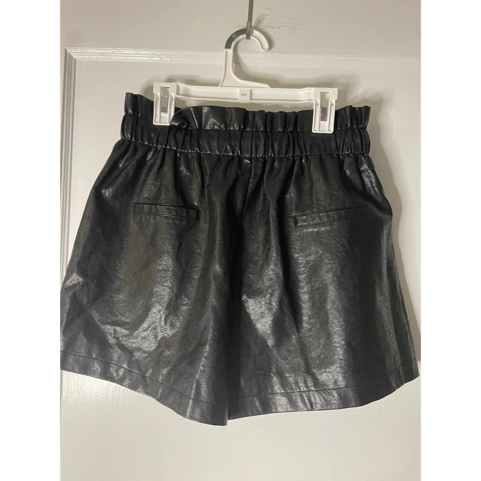 Faux‎ Leather Shorts, Paper Bag Waist, Drawstring, Black, Medium grunge retro Black - Image 3