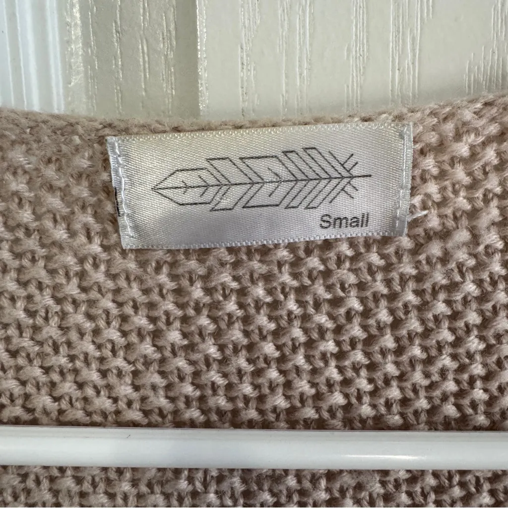 Feather tight knit open front cardigan size small Pink - Image 4