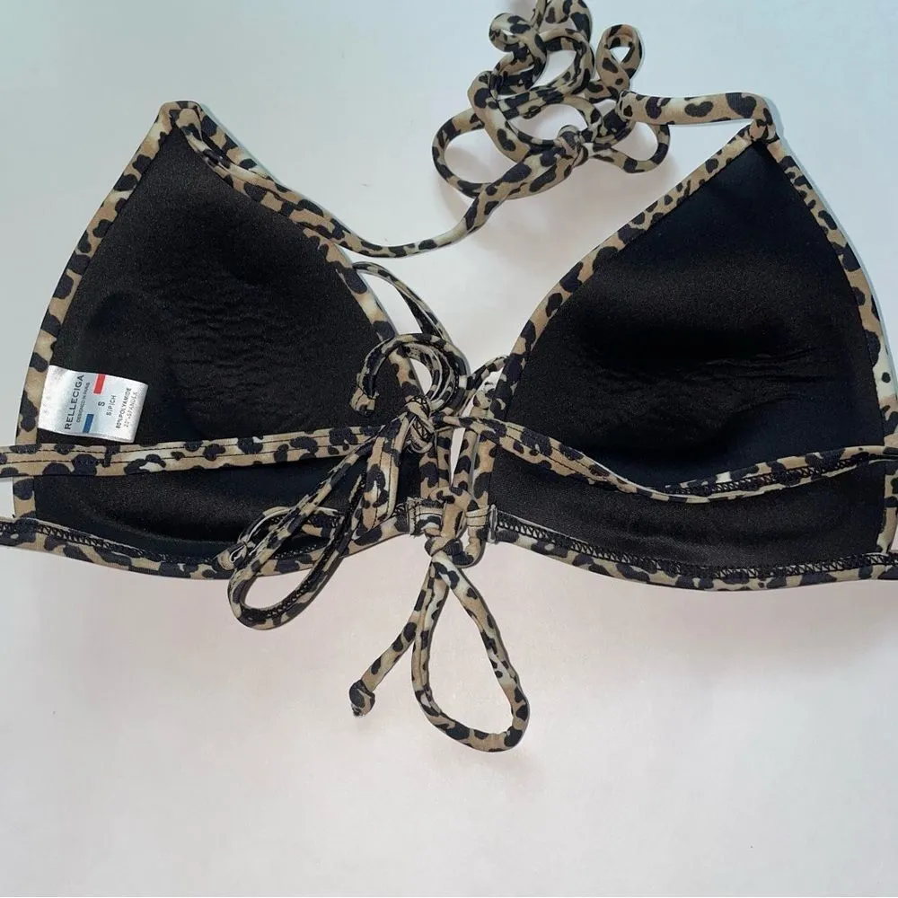 Relleciga Bikini Top S Cheetah Print Halter Tie Front Triangle Push Up - Image 2