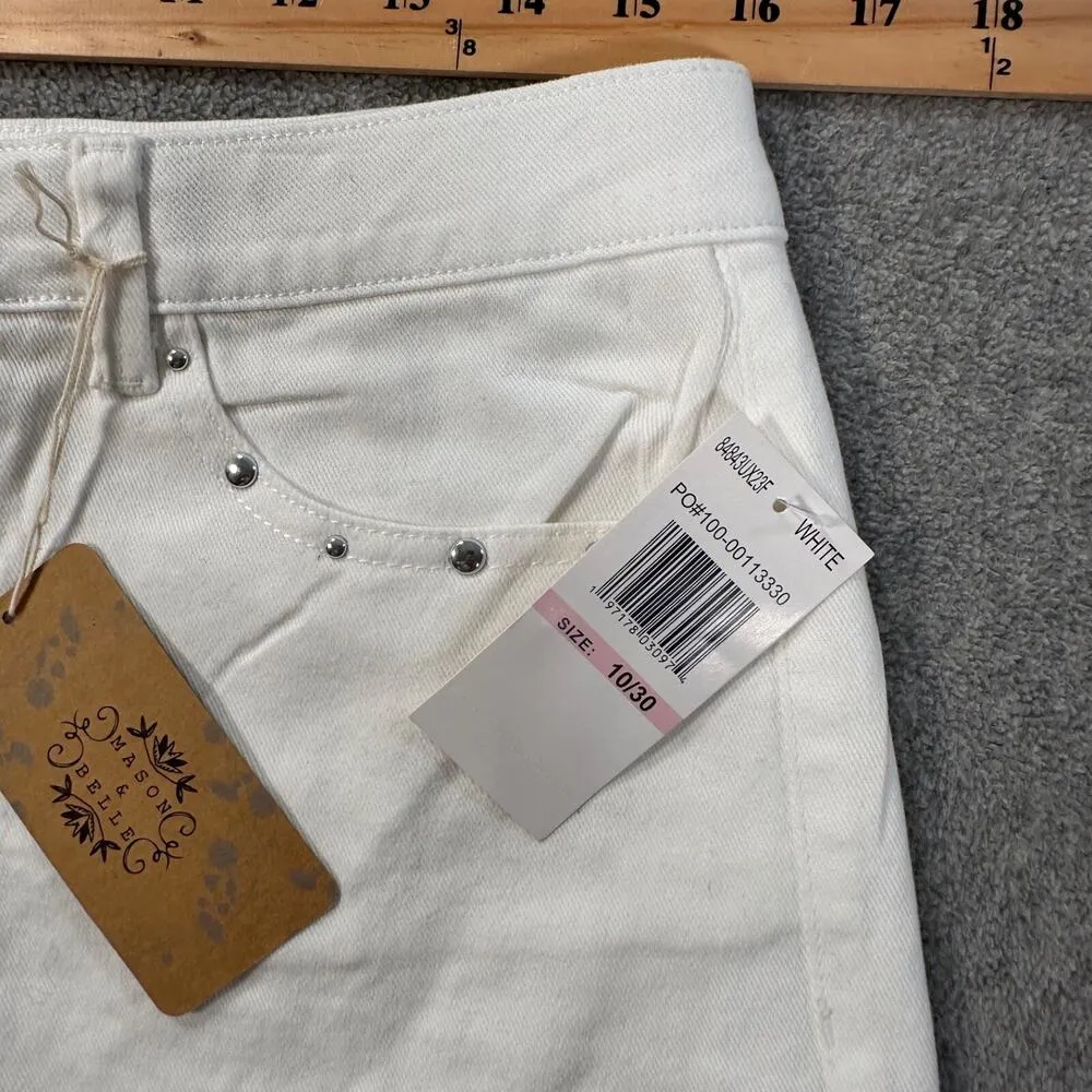 Mason & Belle White Denim Studded Shorts Women's 10/30 Cut Off 3"Inseam New - Image 5