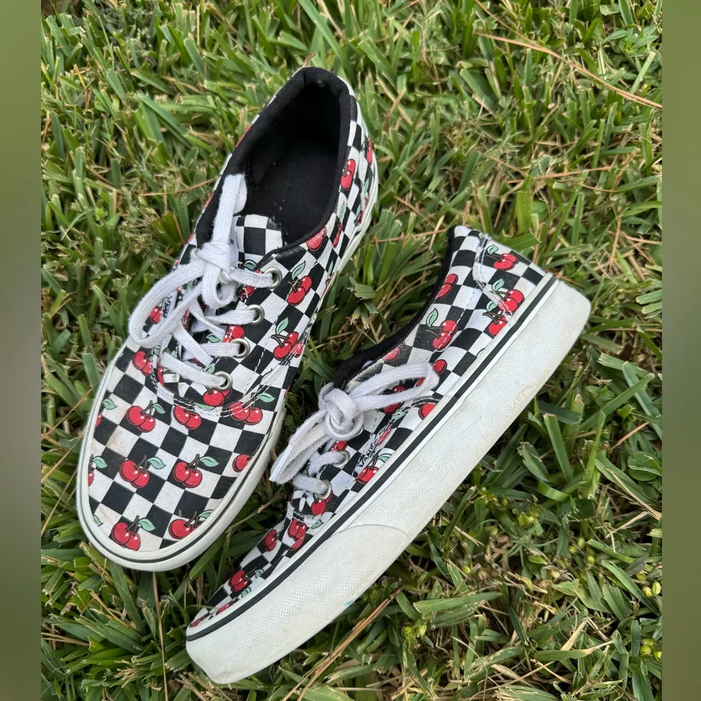 Vans Authentic Checkerboard Cherry Print Sneakers – Women’s 7.5 - Image 2