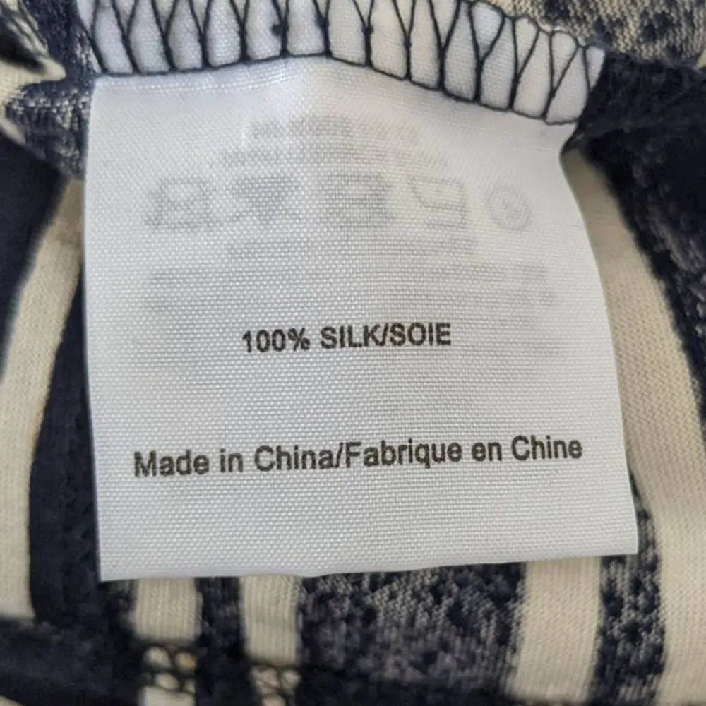 Tory Burch 100% Silk Evan Embellished Striped Silk Jersey Top Womens Size M Navy - Image 6