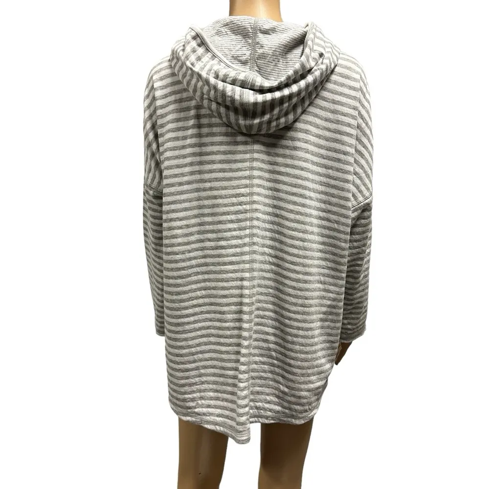 Iridium Reverse Striped Lightweight Pima Cotton Patch Pocket Hoodie Peru Medium Gray - Image 3