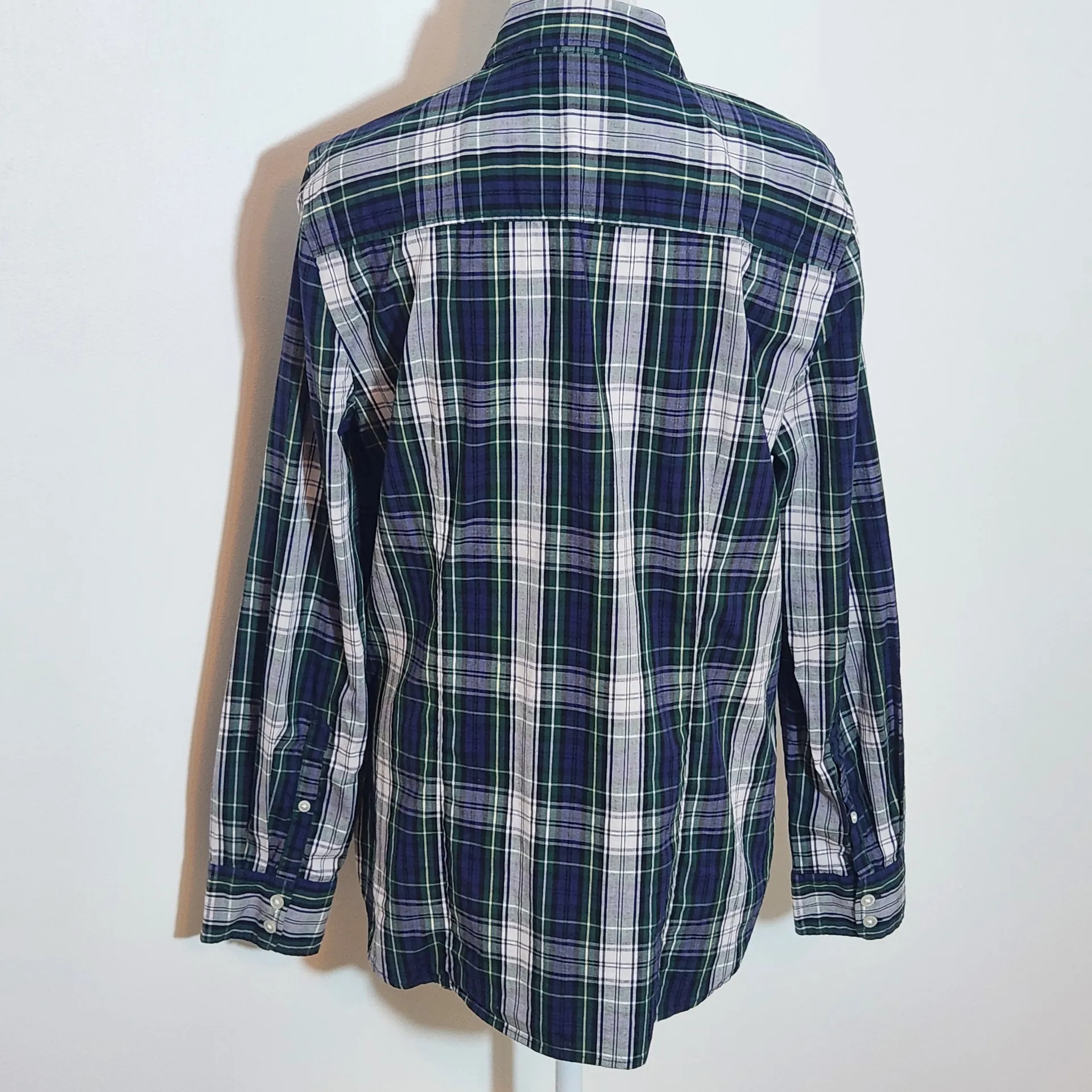 J. Crew Blue and Green Plaid Button-up Shirt Size Medium Blue Plaid Shirt - Image 6