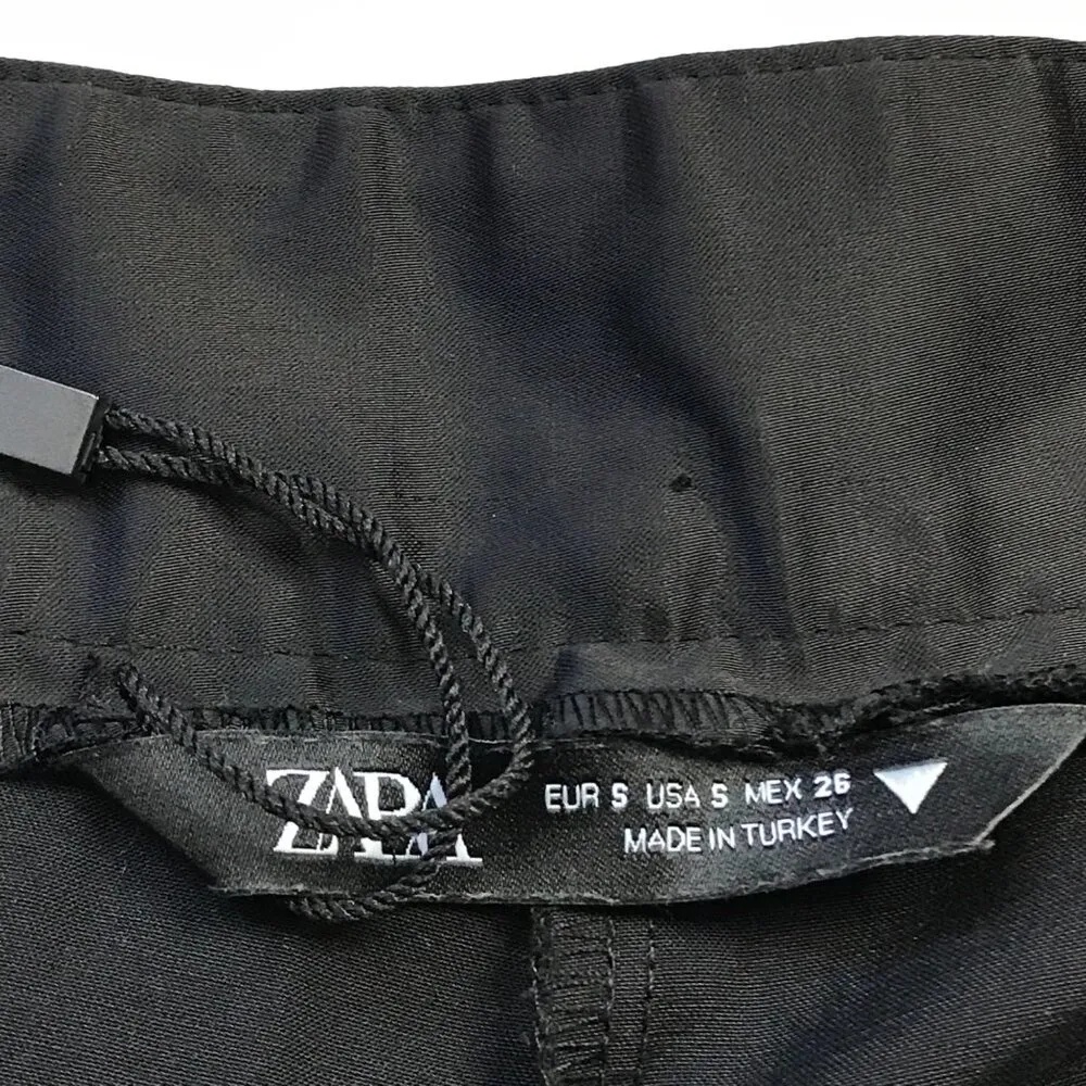 Zara Satin Cargo Pants Women's Size S High Rise Black Slit Hip Straight Leg FLAW - Image 11