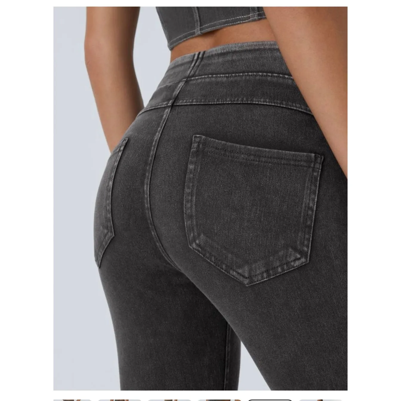 Brand New Halara Women's Size Medium Gray Black High Waist Denim Pants Cropped - Image 4