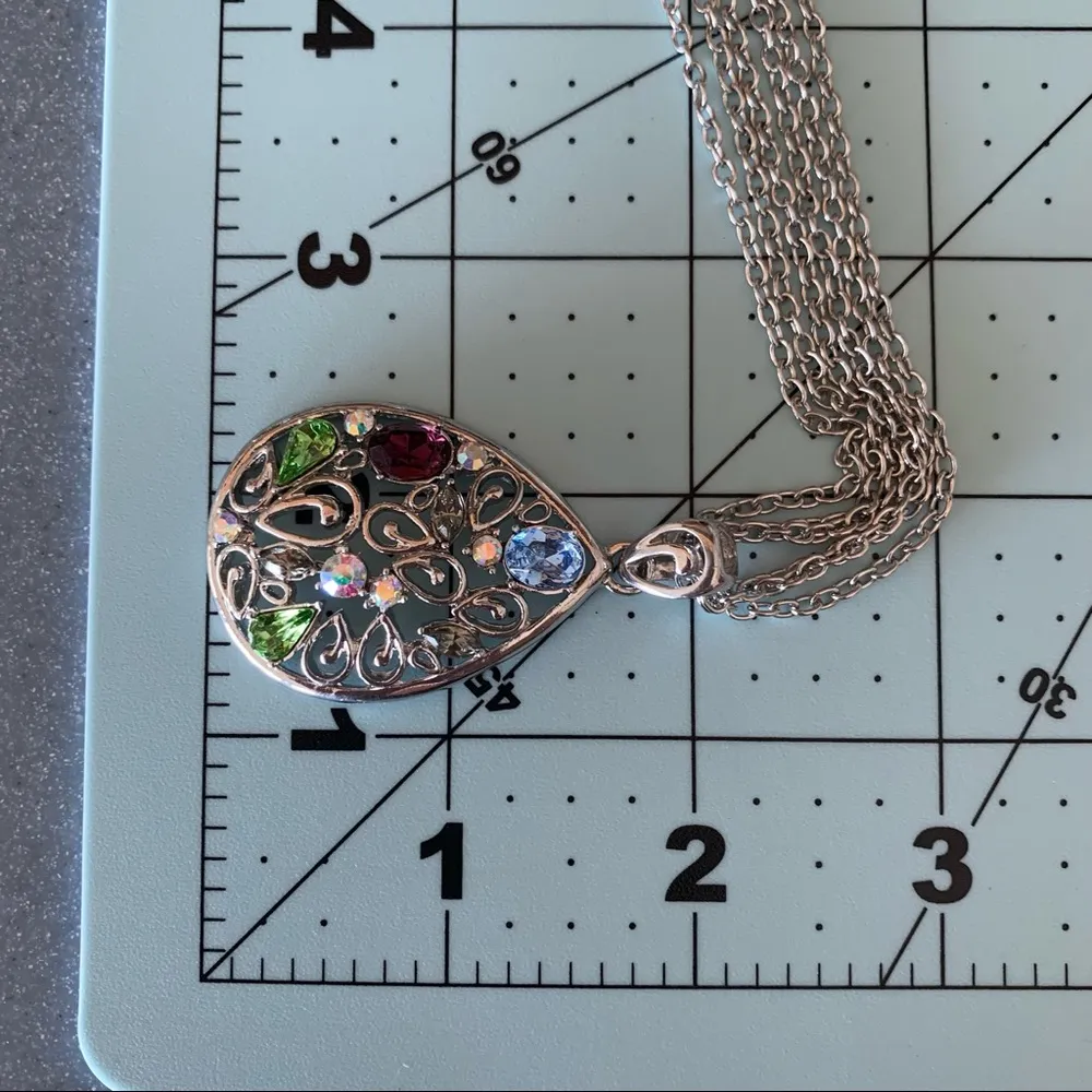 Silver Teardrop Shaped Necklace Double Silver Chain - Image 11