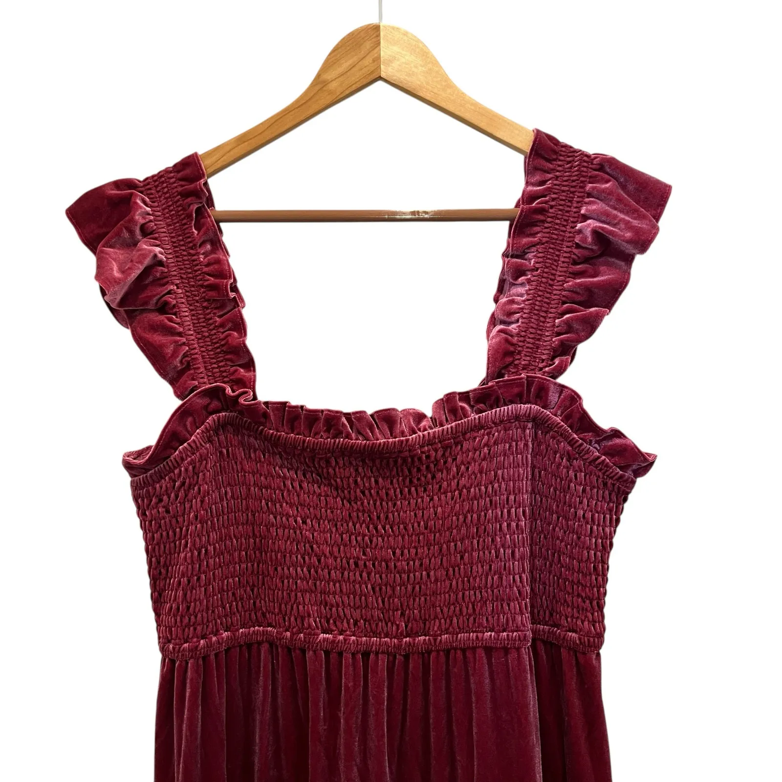 CROWN & IVY Velvet Smocked Midi Sleeveless Tank Dress XL Stretch Burgundy Red - Image 2