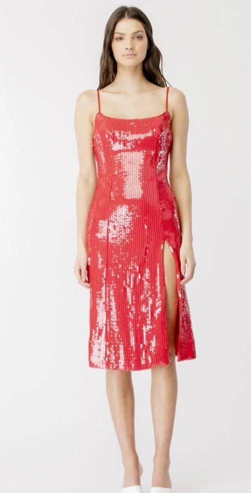 NWT BARDOT Women's Beckett Sequin Slit Sheath Dress In Lipstick Red SZ-4 - Image 5