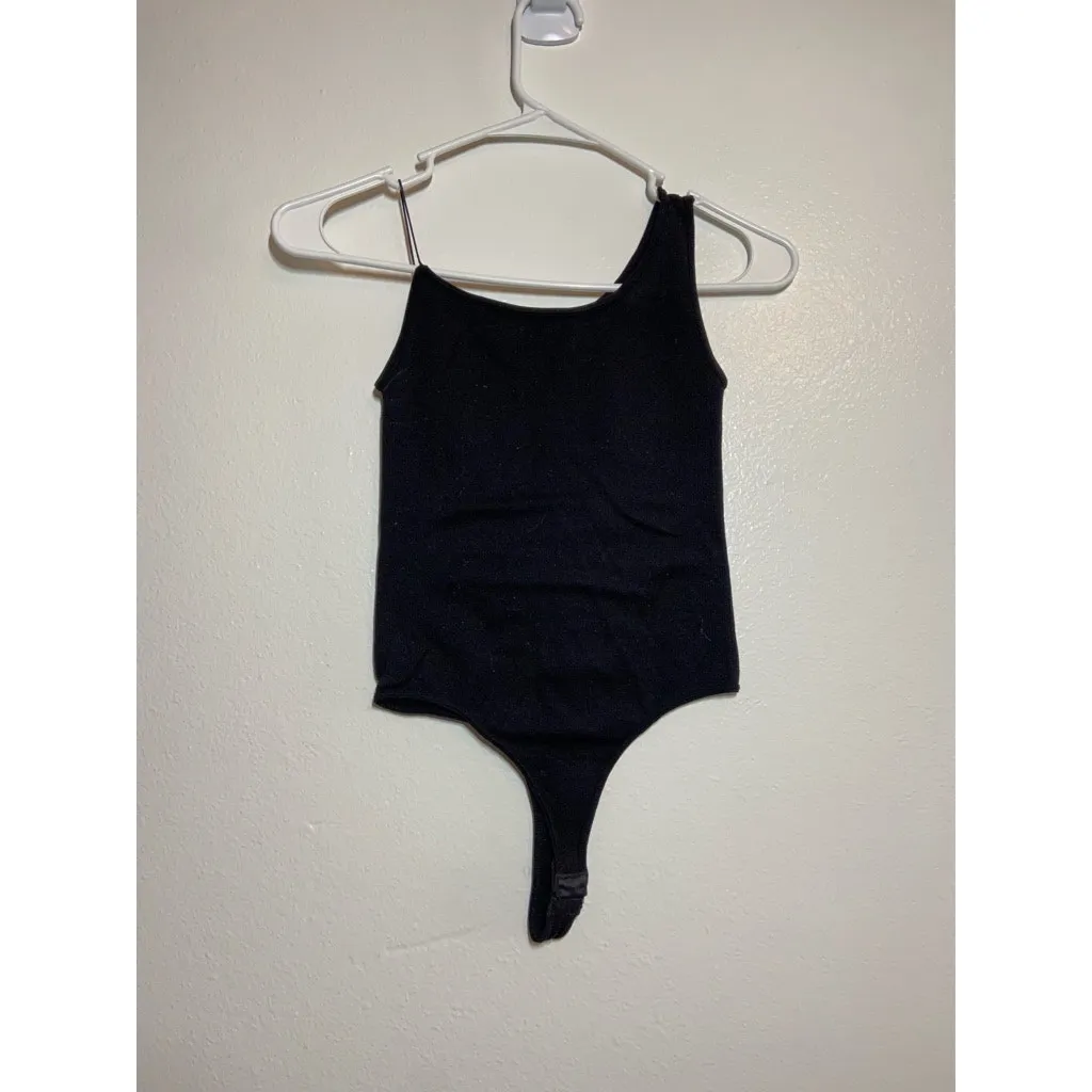 Dynamic Bodysuit One Shoulder Black Ribbed One Size - Image 2