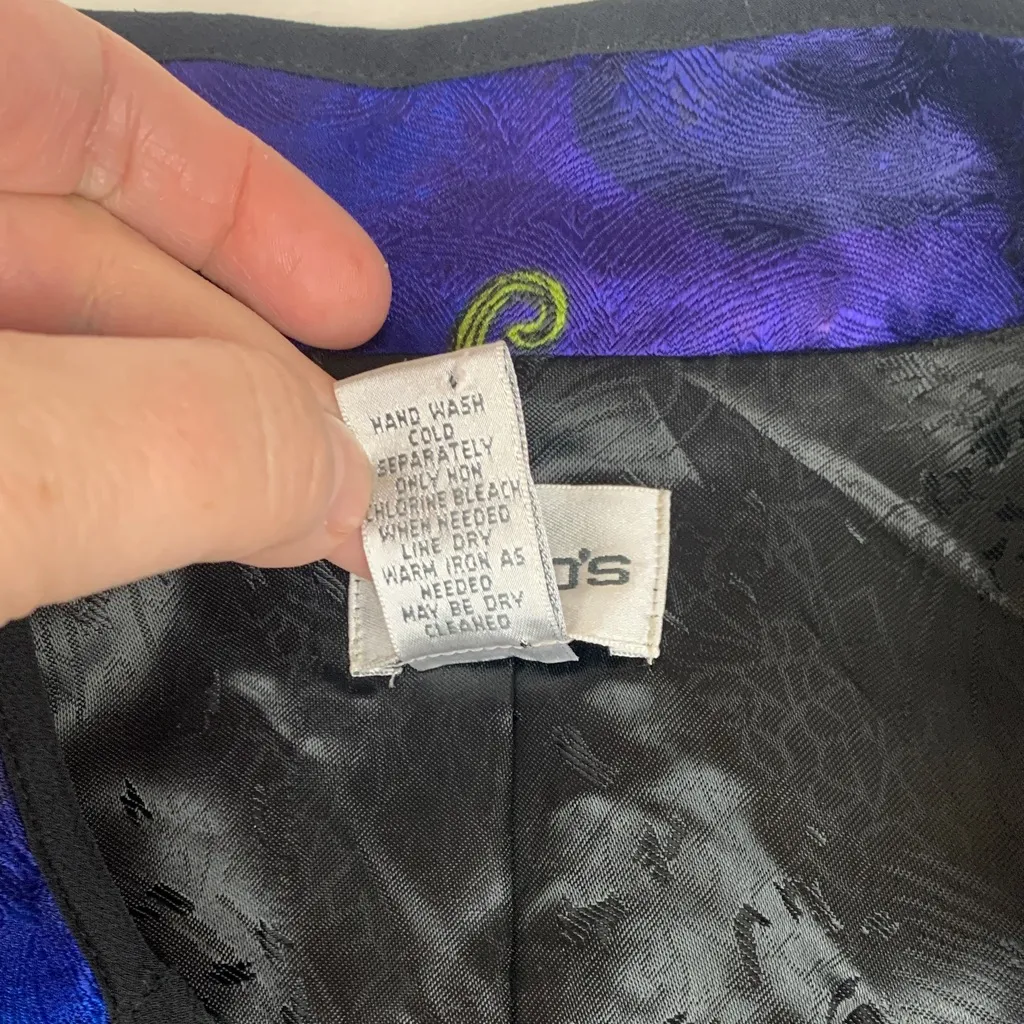 Chico's size 3 16 xl blue Asian oriental silk long sleeve blazer fairy - Image 3