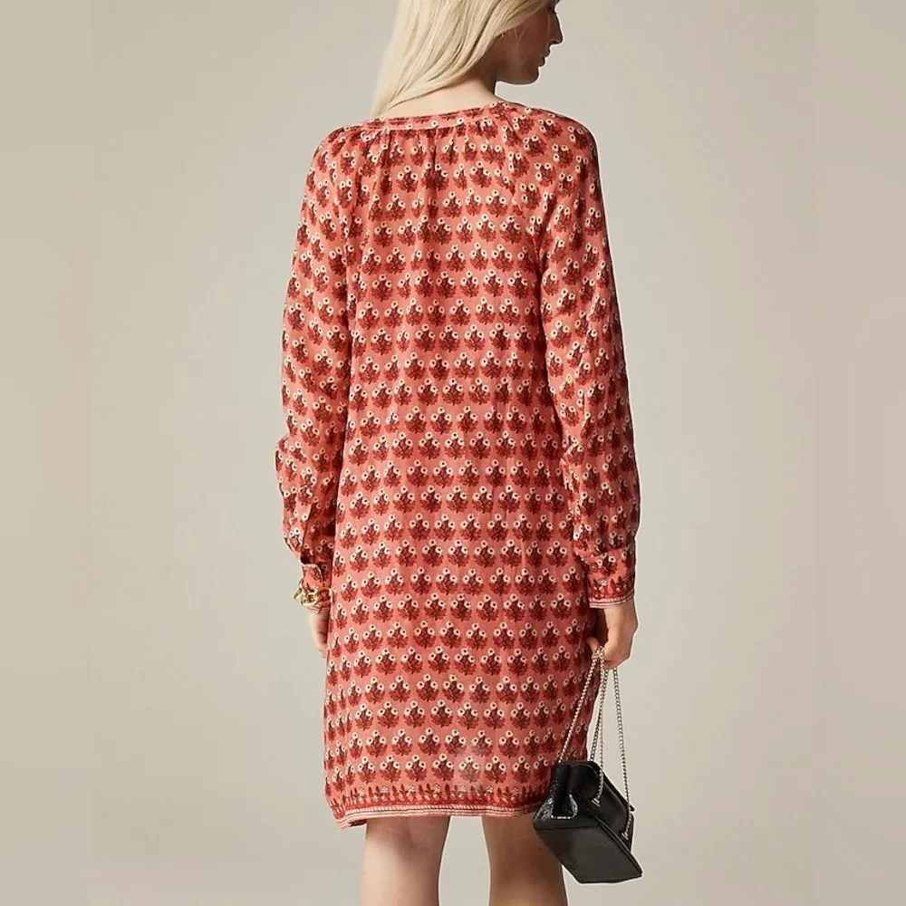 New! J. Crew Cabana Mini Dress in Block Print 100% Ramie - Coral Multi - 3X - Image 4