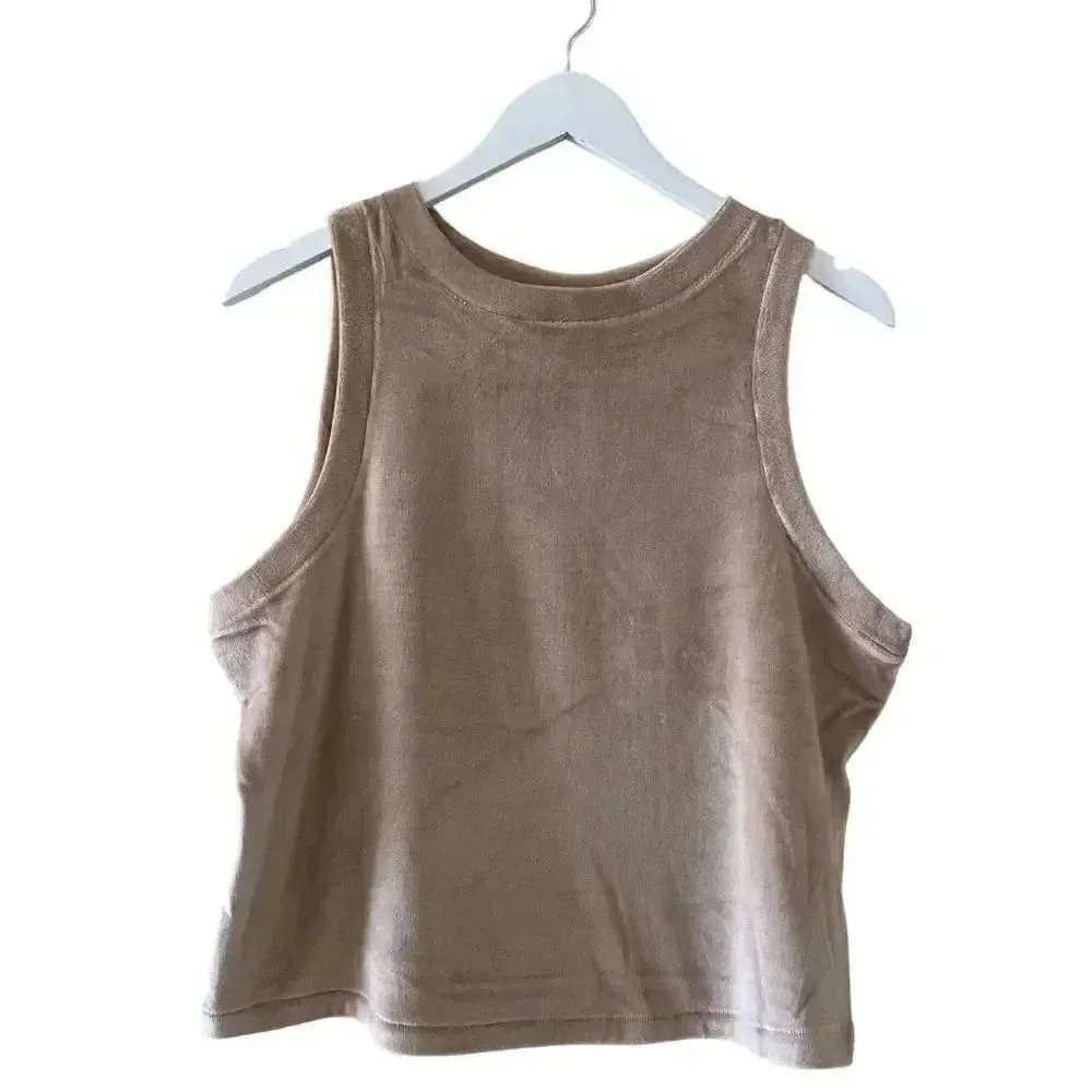 Skims Velour Crew Neck Tank Sienna Brown Crop  Boxy Sleeveless SZ  XL #1471 - Image 2