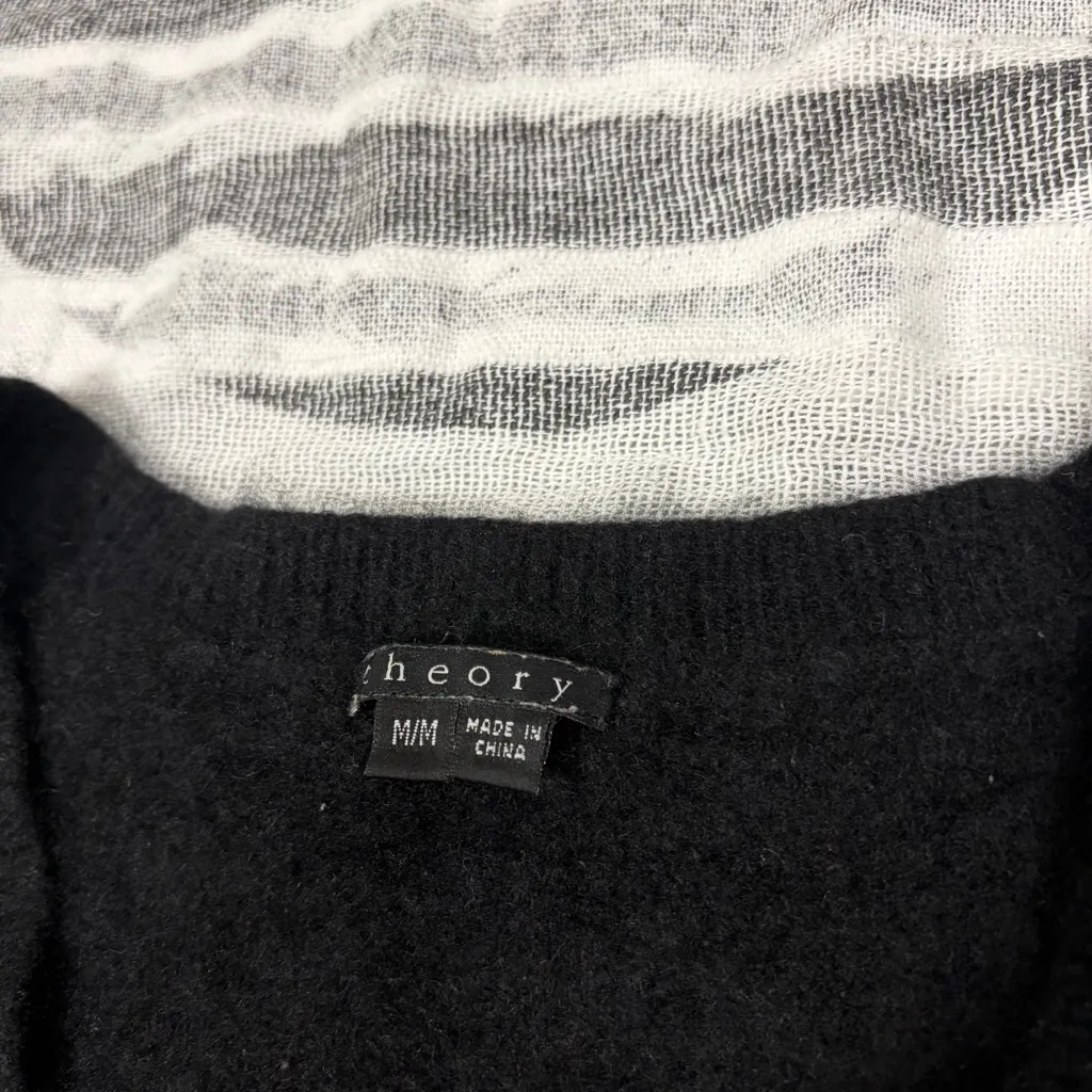 Theory Womens Puff Short Sleeved Cashmere Sweater in Black Sz M City Grunge - Image 4