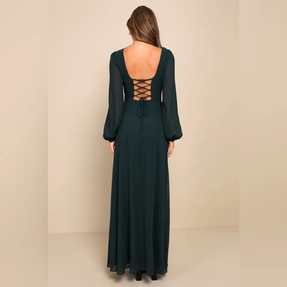 LULU’S Marvelous Affair Emerald Green Pleated Lace-Up Maxi Dress - Image 6