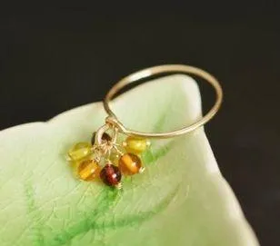 Yoowei 3.5mm Amber Chandelier Rings for Women Stunning Genuine Natural Amber 3 Rings Gold - Image 9