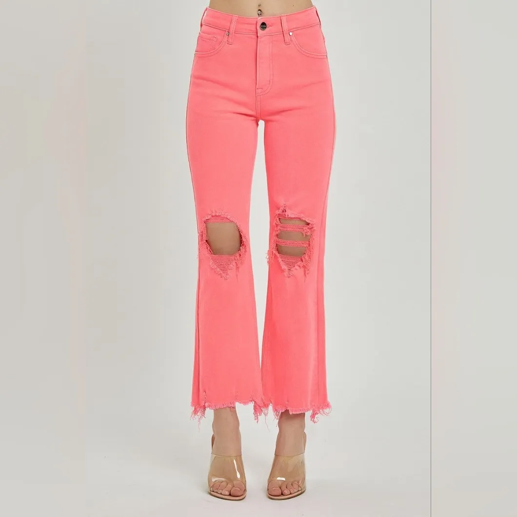 Bright Pink Distressed Ankle Jeans Size 28 - Image 2