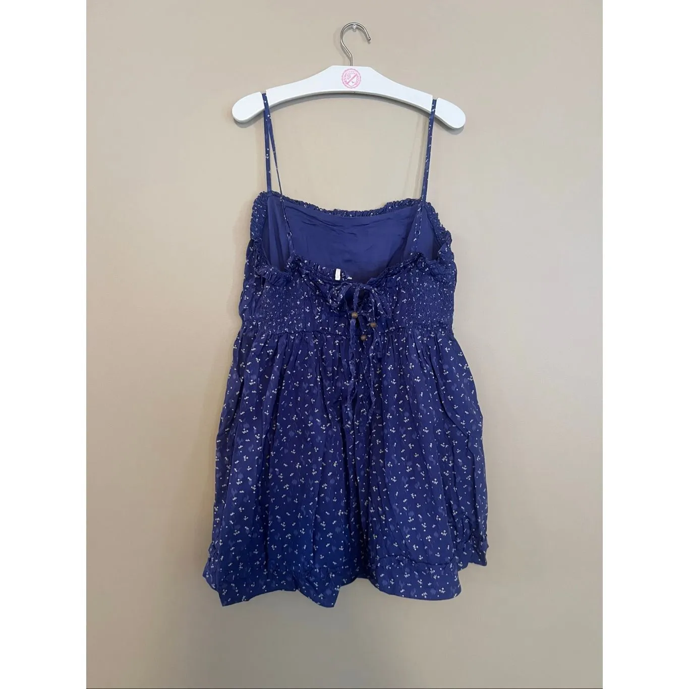Free People Blue With White Floral Print Dress With Pockets Woman’s Size Large - Image 4