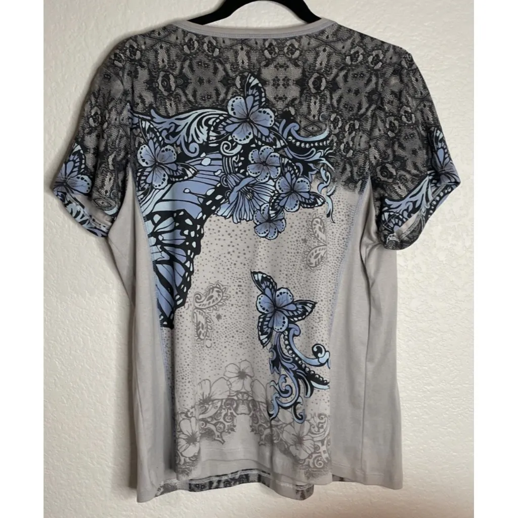 Vintage Womens Y2K Vanilla Sugar 2X Top Blouse Black Blue Floral Grunge Romantic Gray - Image 2