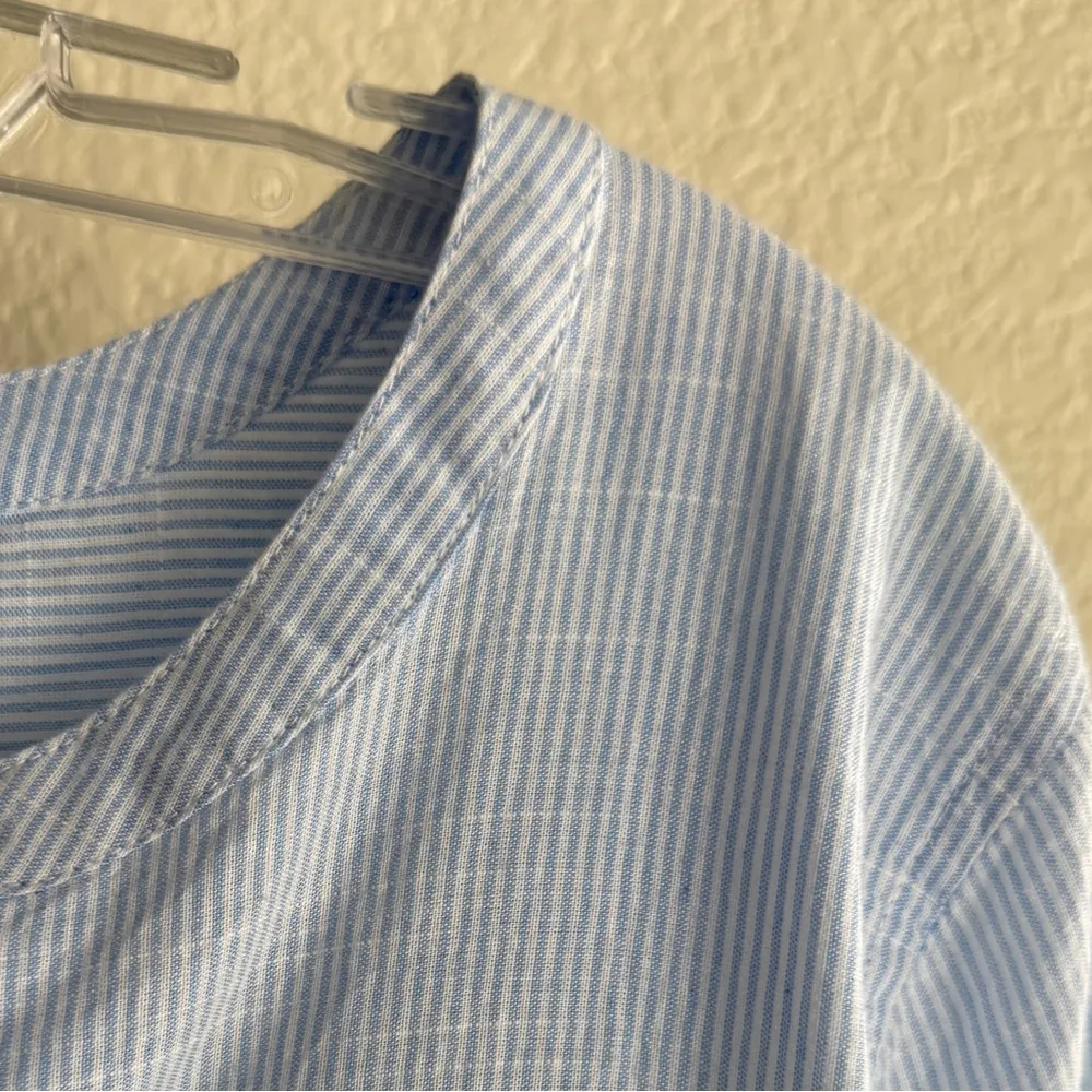 Nautical Coastal Blue White Striped Tunic Embroidered Cotton Classic Summer Top - Image 4