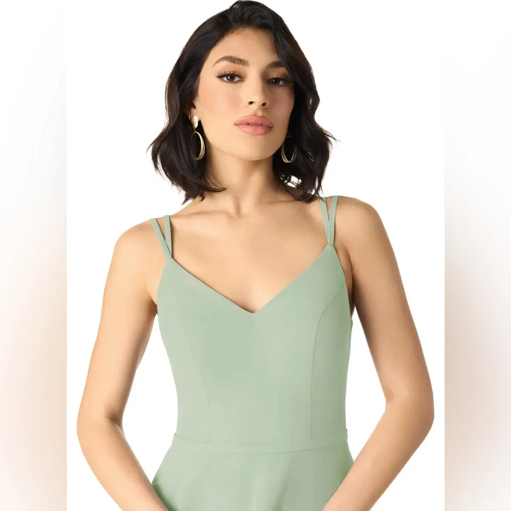 NWT Azazie Janine Bridesmaid Dress Size A6 Dusty Sage Green V Neck Chiffon Gown - Image 3