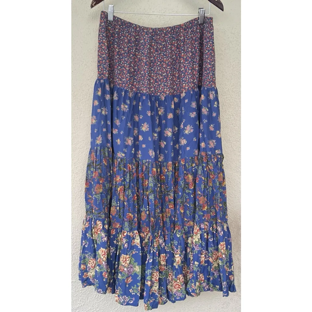 VTG Karen Kane Floral Tiered Maxi Skirt M Broomstick Cottage Prairie Lagenlook - Image 3