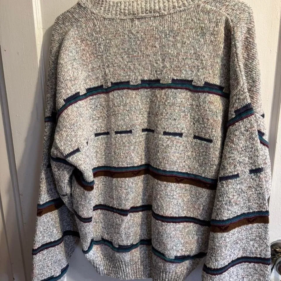 London Fog Striped Knit Cardigan Sweater Women's Large Cozy V Neck Button Front - Image 3