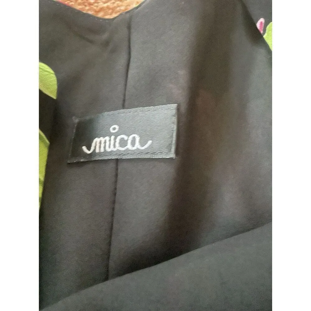 Vintage USA 90s Y2K Mica Floral Ruffle Rayon Dress Size S Black - Image 2