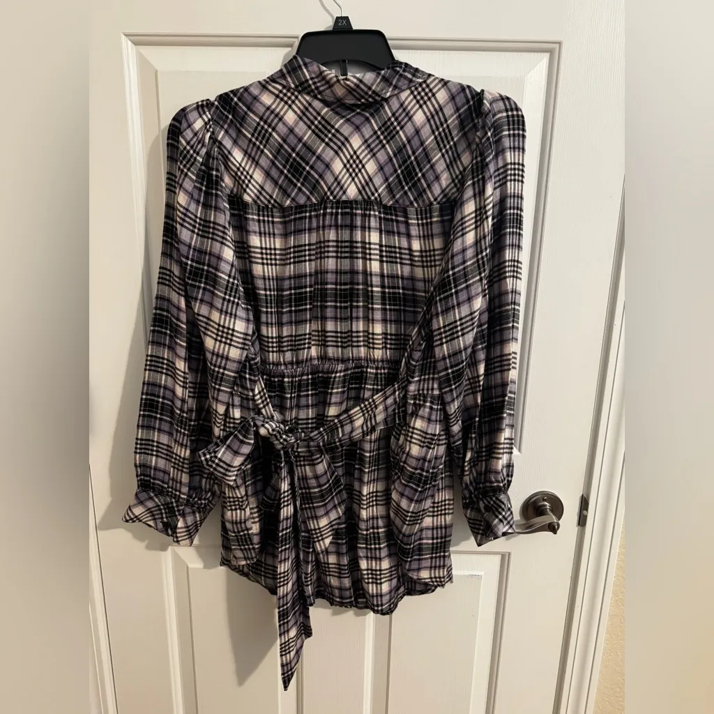 Torrid New Softest Flannel Tie Back Button Up Tunic Purple Plaid Plus 2X - Image 12