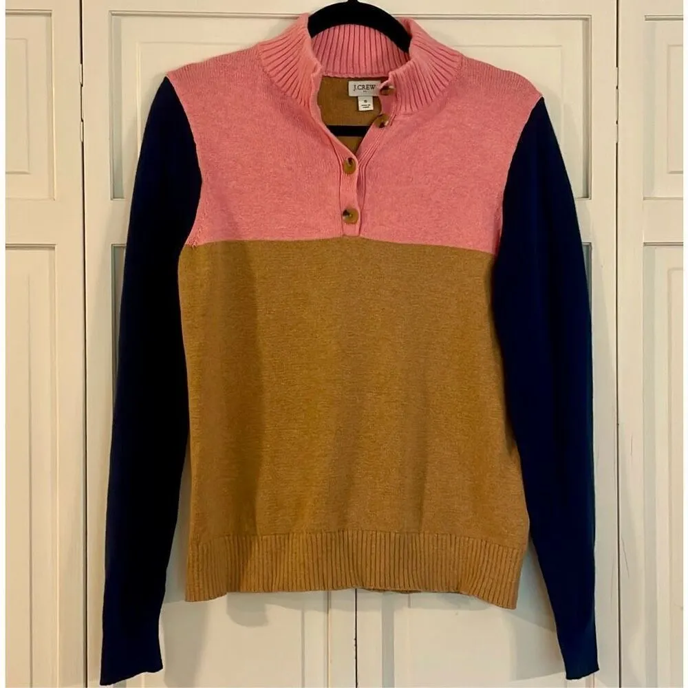 J.Crew colorblock collared button neck pullover sweater sml Blue - Image 4
