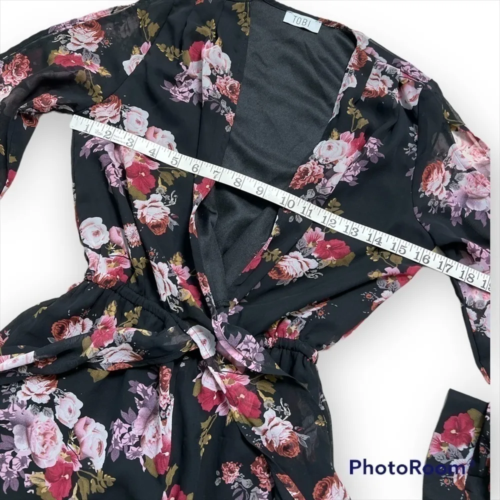 Tobi chiffon floral print faux wrap romper, long slit sleeve, lined, XS - Image 6