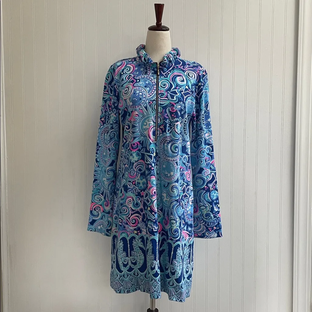 LILLY PULITZER Skipper Ruffle Lapis Lazuli Cosmic Kismet UPF 50+ Terry Dress M - Image 3