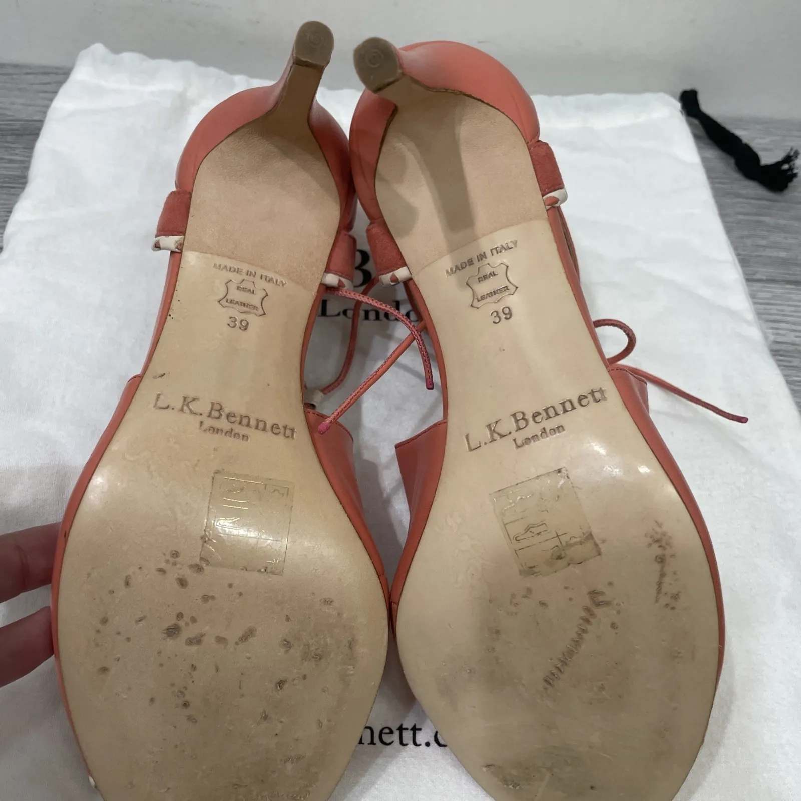 L.K. Bennett London Miki Open Toe Coral Leather Heels Made In Italy Eur 39 US 9 - Image 6