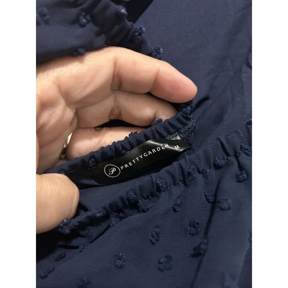 Pretty Garden Halter Backless Maxi Dress Women’s Size Medium Navy Blue Lined Dot - Image 3